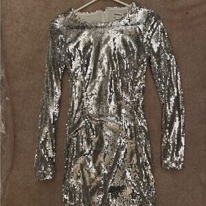 superdown Silver Long Sleeve Sequin Dress